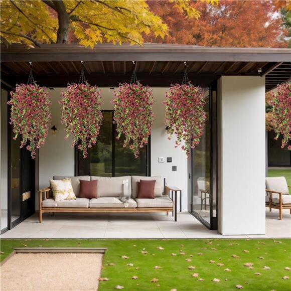 Fake Artificial Flowers with Hanging Basket for Outdoor Fall Decoration - Picture 2 of 7